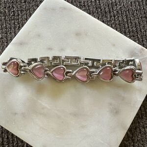 Pink and Silver Women's Bracelet Hearts Clasp